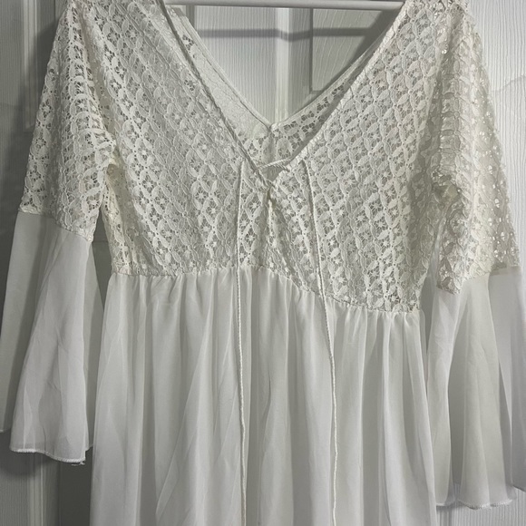 Bsubseach White Chiffon Bell Sleeve Beach Long Dresses - Picture 5 of 5